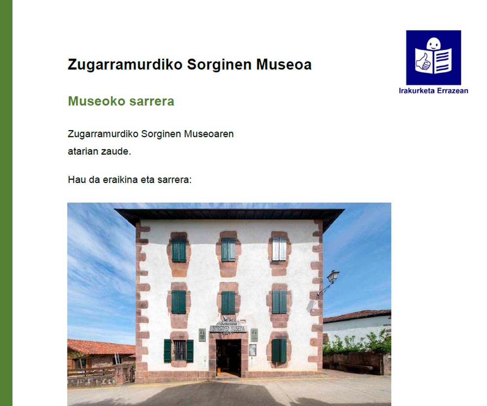 PDF en lectura f&aacute;cil con contenido del Museo de las Brujas - euskera